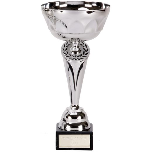 Silver Cygnus Trophy Cup with Black Trim 14.5cm (5.75")