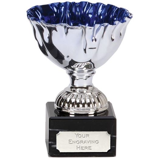 Silver & Blue Patterned Trophy Cup on Marble Base 11cm (4.25")