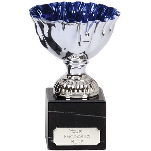Silver & Blue Patterned Trophy Cup on Marble Base 12.5cm (5")