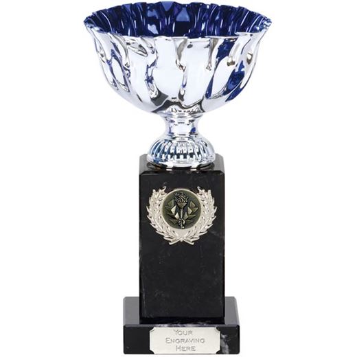 Silver & Blue Patterned Trophy Cup on Marble Base 21cm (8.25")