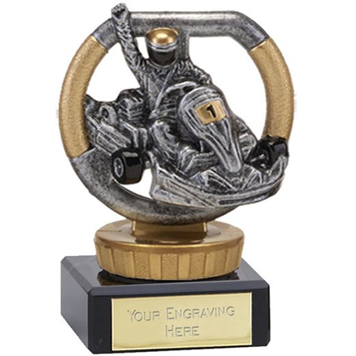Silver & Gold Plastic Karting Trophy on Marble Base 9.5cm (3.75")