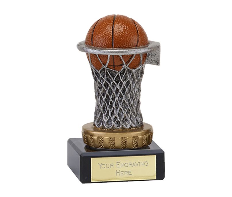 Plastic Basketball & Net Trophy on Marble Base 9.5cm (3.75")