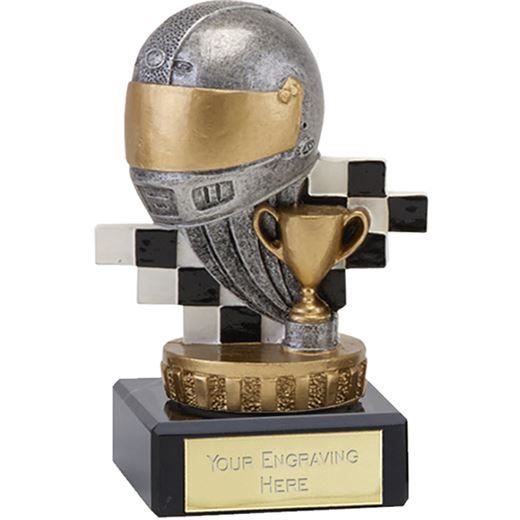 Silver & Gold Plastic Motorsport Trophy on Marble Base 9.5cm (3.75")