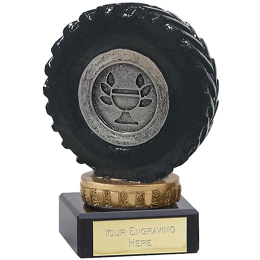 Black Tractor Tyre Trophy on Marble Base 9.5cm (3.75")