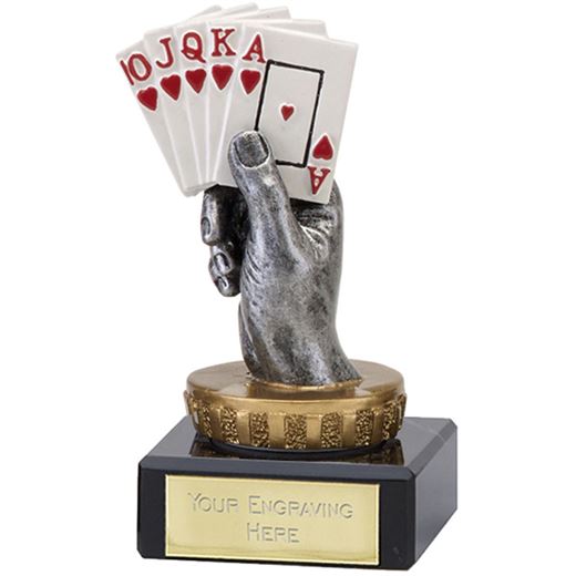Royal Flush Playing Cards Trophy on Marble Base 9.5cm (3.75")