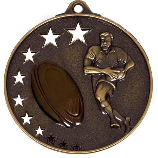 Bronze Rugby Medal with Stars 52mm (2")