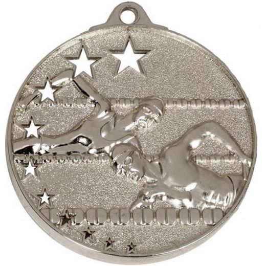 Silver Swimming Medal with Stars 52mm (2")