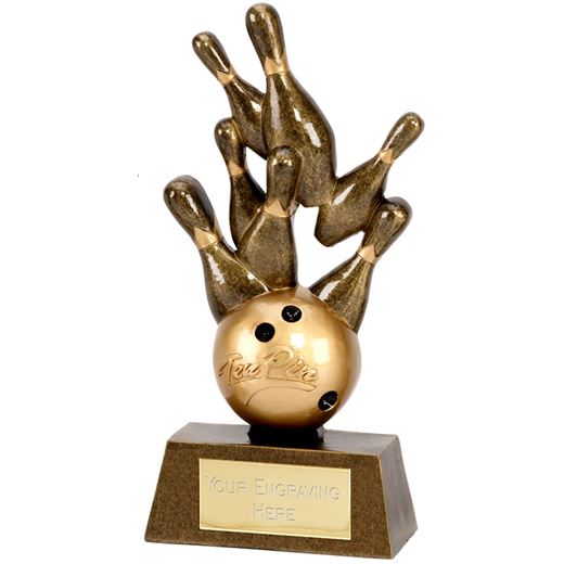 Gold Ten Pin Bowling Award with Ball and Skittles 18.5cm (7.25")