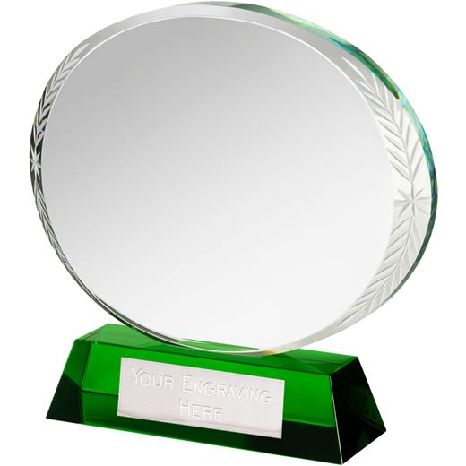 Green & Clear Optical Crystal Oval Award 16cm (6.25")