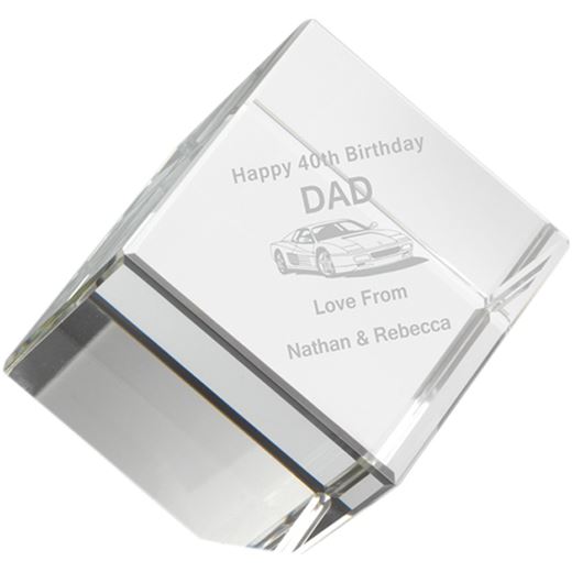 Free Standing Clear Glass Cube Paperweight 8.5cm (3.25")
