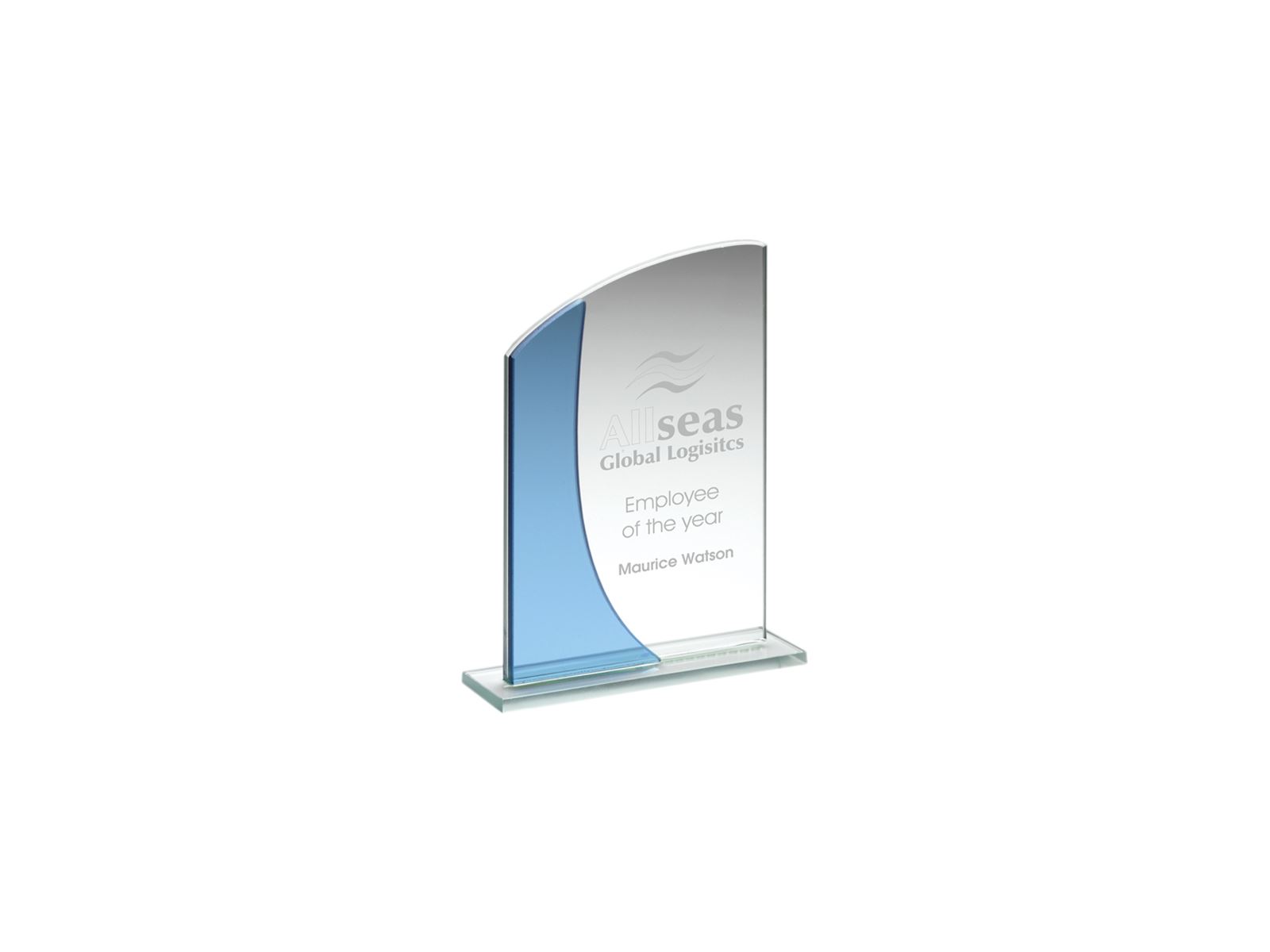 Blue & Clear Glass Curved Top Plaque Award 13.5cm (5.25")