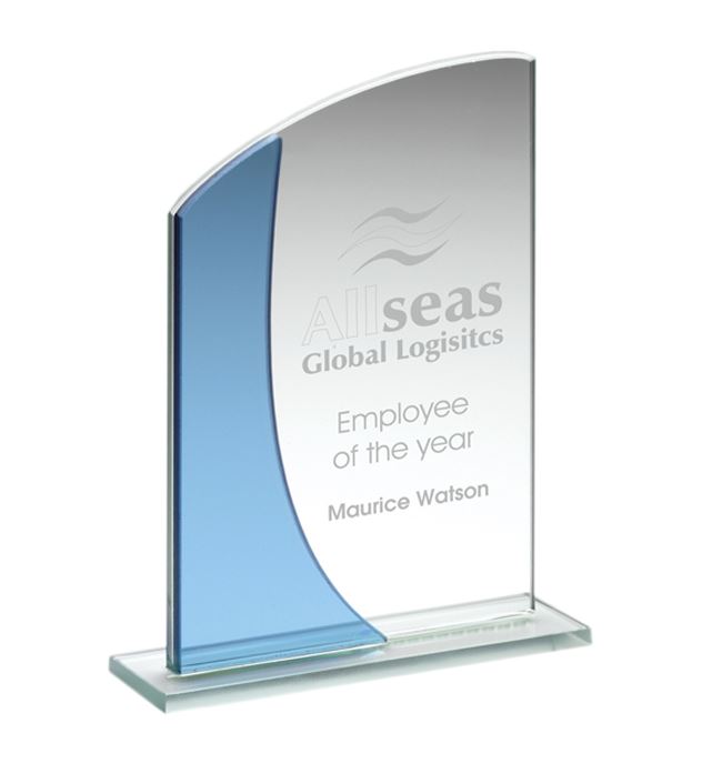 Blue & Clear Glass Curved Top Plaque Award 13.5cm (5.25")