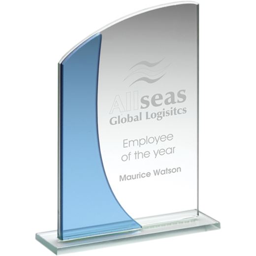 Blue & Clear Glass Curved Top Plaque Award 15cm (6")