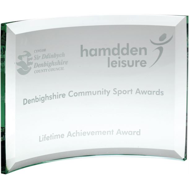 Free Standing Curved Glass Rectangle Plaque Award 15cm x 21cm