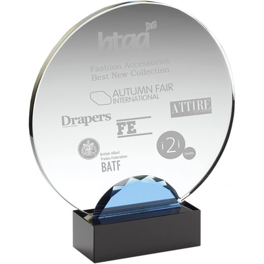 Round Clear Glass Award with Blue Glass Trim 20.5cm (8")