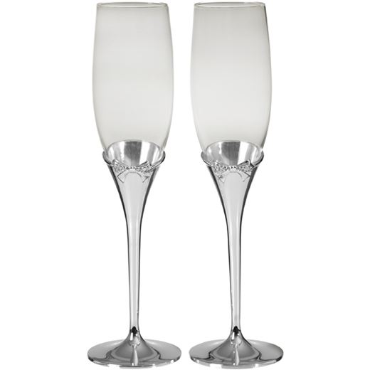 Crystal Bow Champagne Flutes with Silver plated Stems