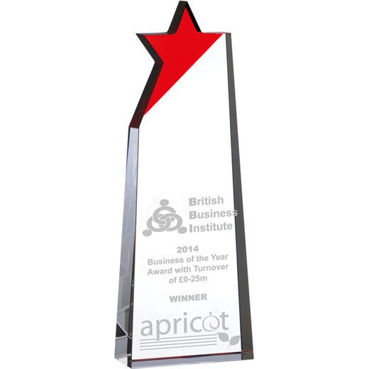 Optical Crystal Red Star Glass Award 19cm (7.5")