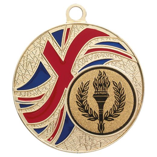 Gold Union Jack Patterned Medal 50mm (2")