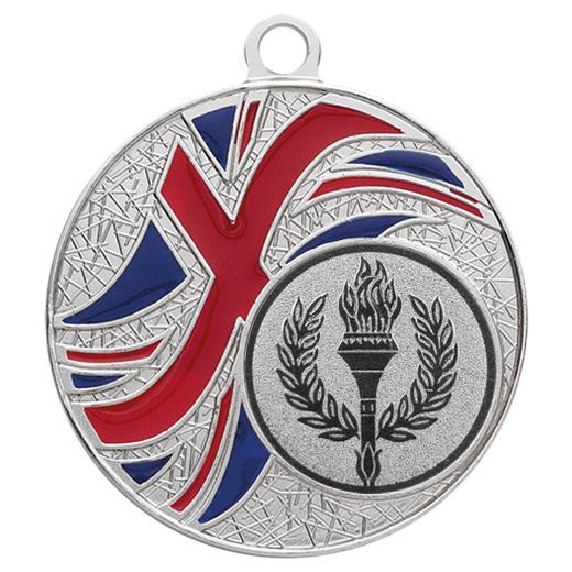 Silver Union Jack Patterned Medal 50mm (2")