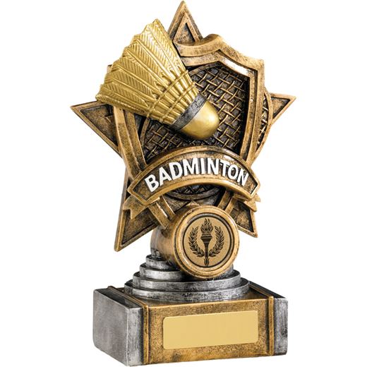 Gold Badminton Resin Shield Star Trophy 15cm (6")
