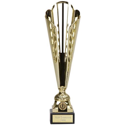 Gold Plastic Deco Cone Trophy on Marble Base 33cm (13