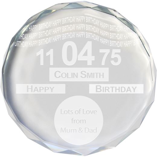 Happy Birthday Tax Disc Glass Crystal Round Paperweight 9cm (3.5")