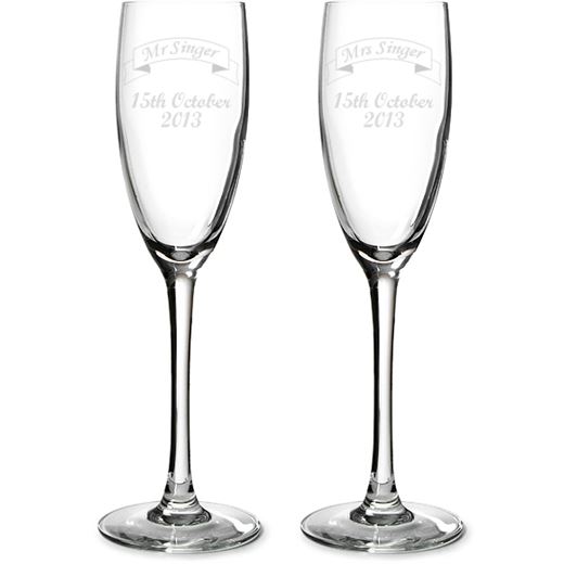 Mr & Mrs Personalised Champagne Flutes Ribbon Design 22.5cm (8.75")