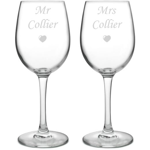 Large Personalised Bride & Groom Wine Glass Set - Mr & Mrs