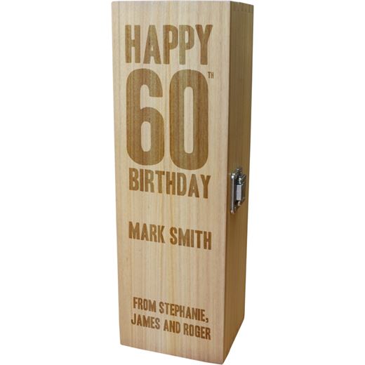 Personalised Wooden Wine Box with Hinged Lid - Happy 60th Birthday 35cm (13.75")