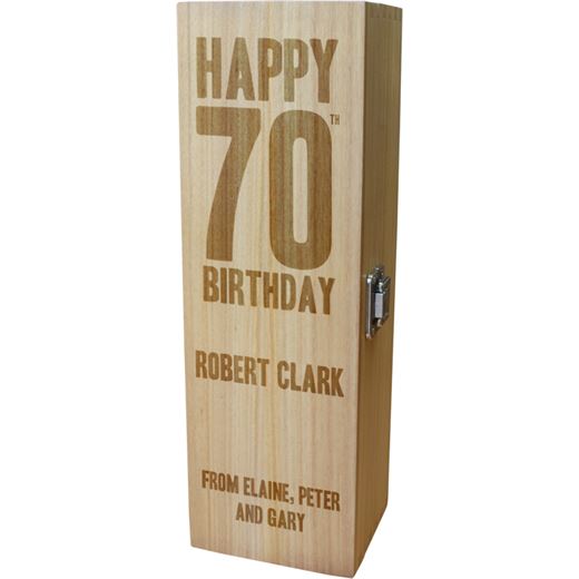 Personalised Wooden Wine Box with Hinged Lid - Happy 70th Birthday 35cm (13.75")