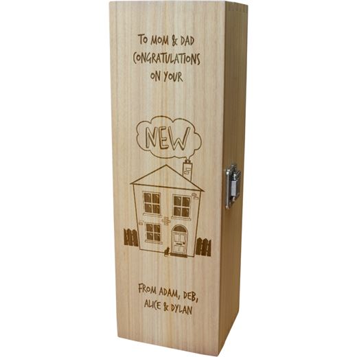 Personalised Wooden Wine Box with Hinged Lid - New Home 35cm (13.75")