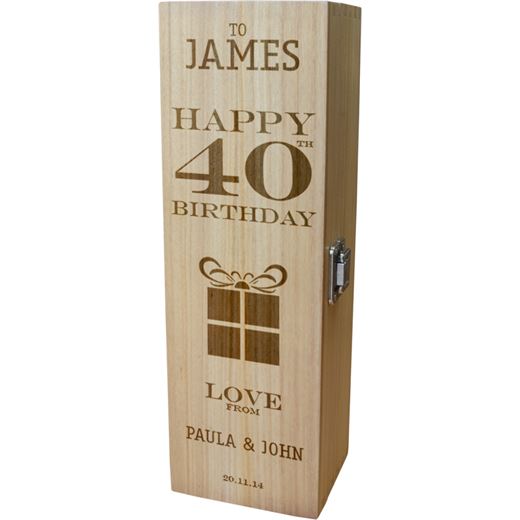 Personalised Wooden Wine Box - Happy 40th Present Design 35cm (13.75")