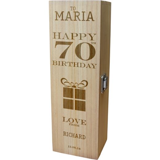 Personalised Wooden Wine Box - Happy 70th Present Design 35cm (13.75")