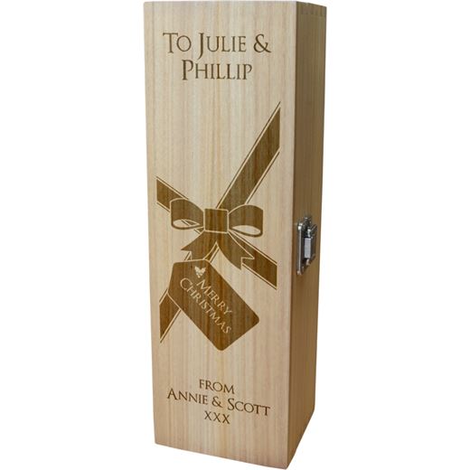 Personalised Wooden Wine Box with Hinged Lid - Merry Christmas Present 35cm (13.75")