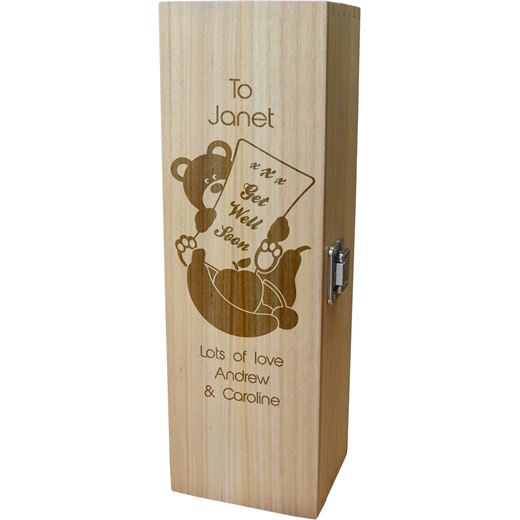 Get Well Soon Personalised Wine Box - Teddy Bear Design 35cm (13.75")