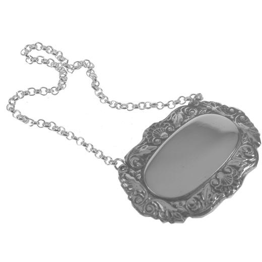 Shell Oval Decanter Label with Patterned Rim and Chain