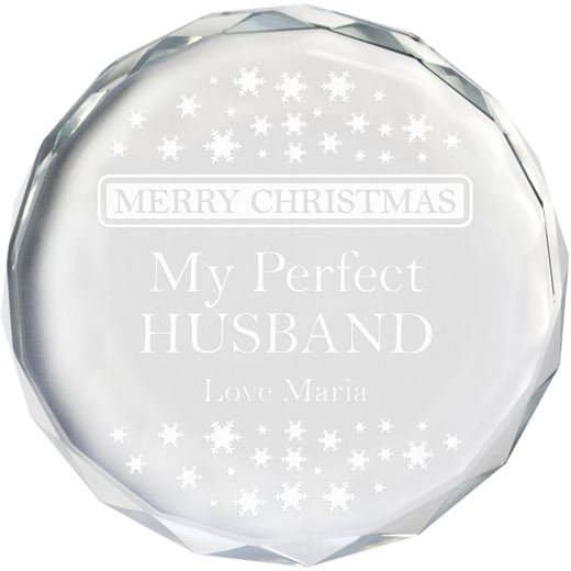 Merry Christmas Perfect Husband Glass Crystal Paperweight 9cm (3.5")