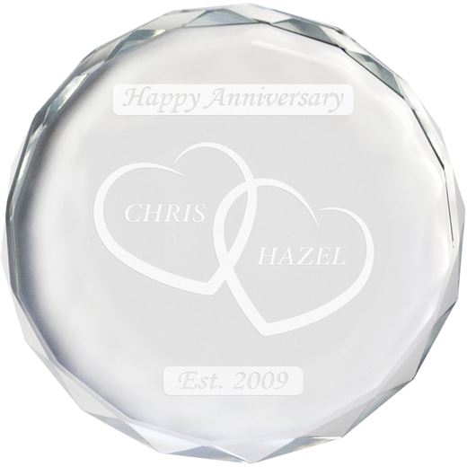 Happy Anniversary Glass Crystal Paperweight - Heart Design 9cm (3.5")