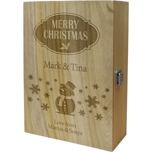 Merry Christmas Double Wine Box - Snowman Design 35cm (13.75")