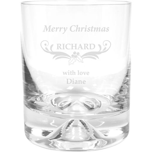 Merry Christmas Ornate Design Dimple Base Whisky Tumbler 9.5cm (3.75")