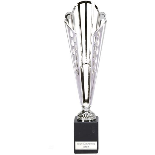 Silver Plastic Deco Cone Trophy on Large Marble Base 32cm (12.5")