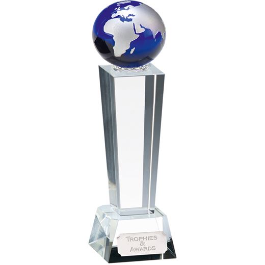 Optical Crystal Unite Blue Globe Glass Award 24cm (9.5")
