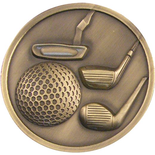 Antique Gold Golf Clubs Medallion 70mm (2.75")