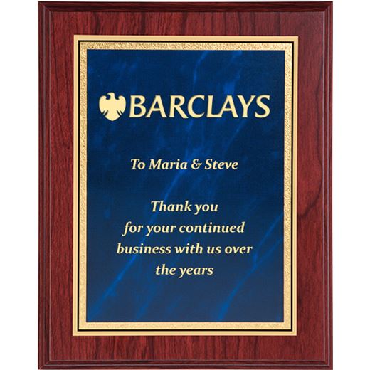 Mahogany Finished Gold & Blue Marble Mist Plaque 23cm (9")