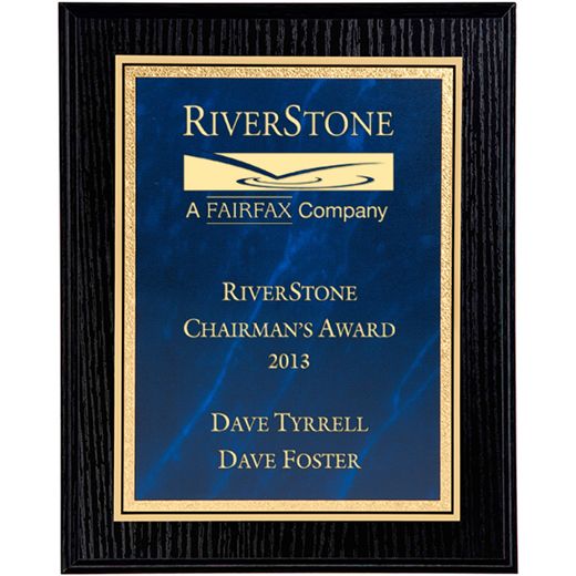 Black Ash Finished Gold & Blue Marble Mist Plaque 30.5cm (12")