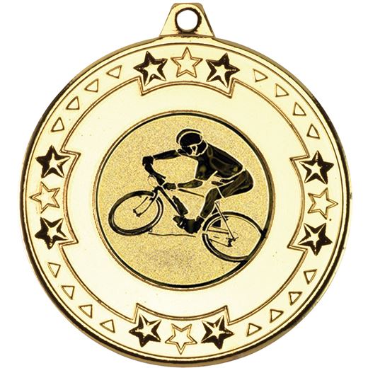 Gold Mountain Bike Cycling Medal with Star Pattern 50mm (2")