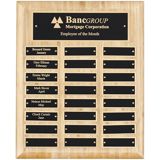 Bamboo Presentation Plaque with Gold & Black Brass Plates 33cm (13")