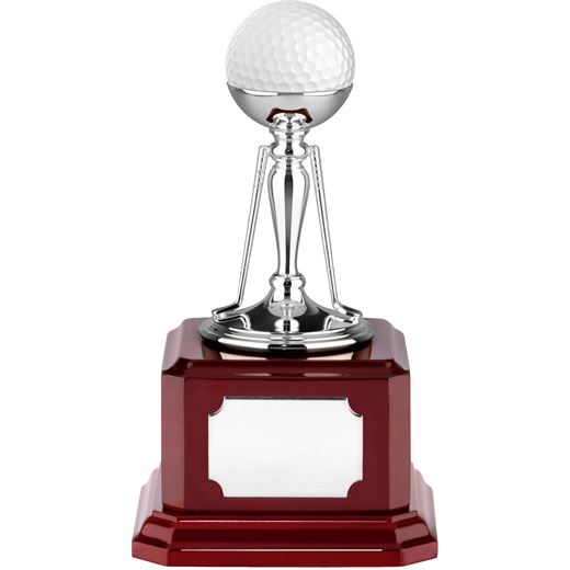Nickel Plated Golf Ball Holder Trophy on Piano Wood Base 15cm (6")
