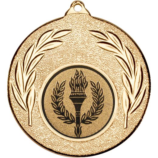 Gold Leaf Medal with 1" Achievement Flame Centre Disc 50mm (2")