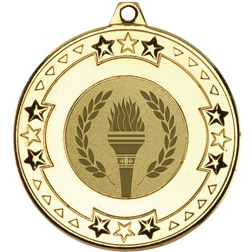 Gold Star & Pattern Medal with 1" Achievement Flame Centre Disc 50mm (2")